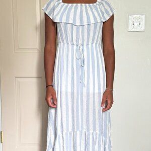 Boutique Striped Maxi Dress - Blue & White - Size Medium